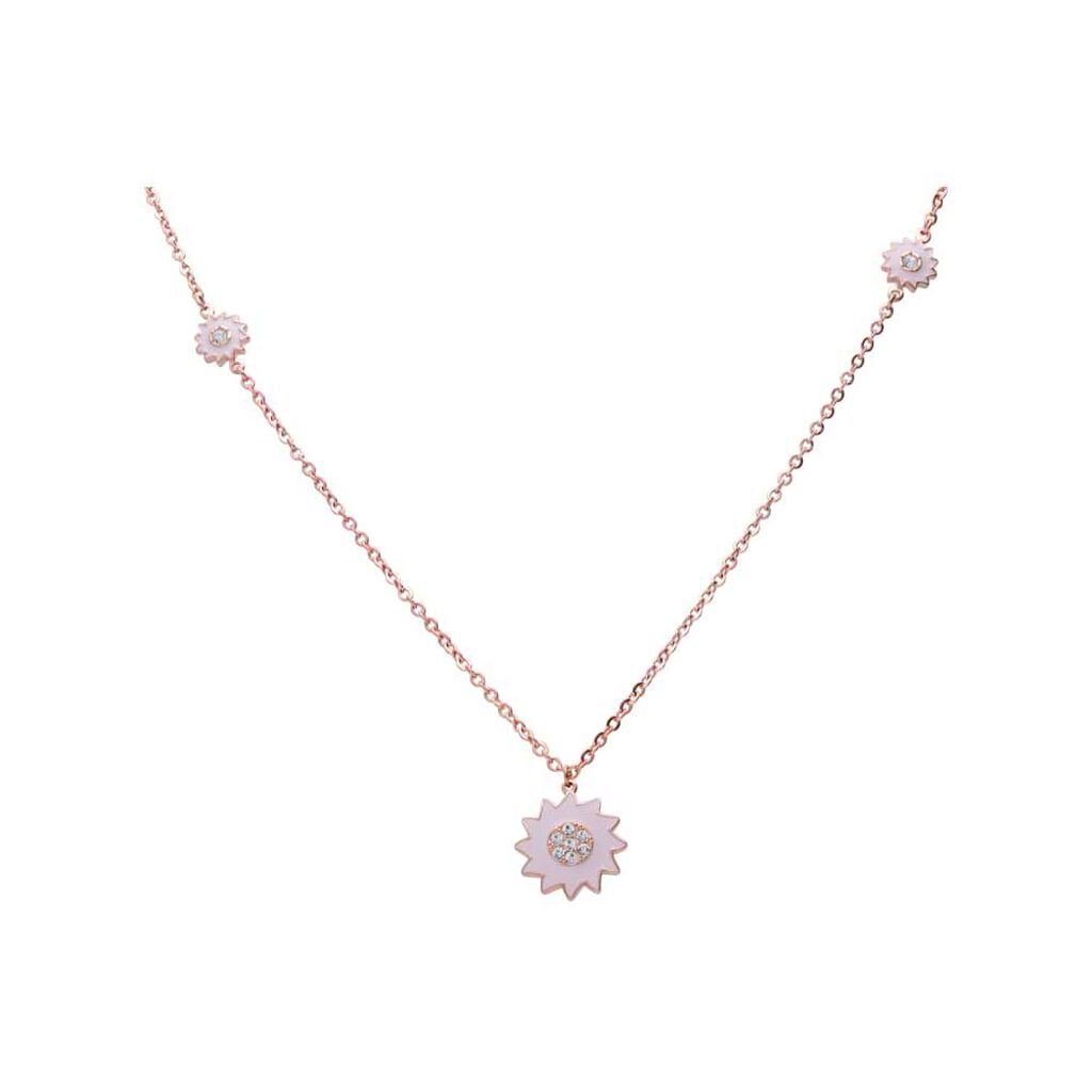 Girocollo lungo con simboli fiore rosa in acciaio rosato e strass - Collane Donna | Stroili