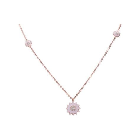 Girocollo lungo con simboli fiore rosa in acciaio rosato e strass - Collane Donna | Stroili