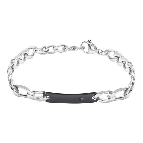 Bracciale Con Targhetta Man Code Acciaio Bicolore Bianco / Nero Cubic Zirconia - Bracciali con Incisione Uomo | Stroili