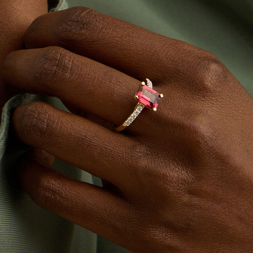 Anello Solitario Jasmine Oro Giallo Rodolite Diamante