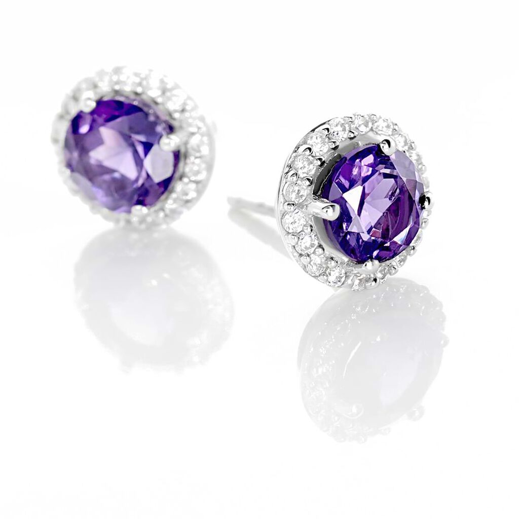Orecchini Lobo Punto Luce Amélie Oro Bianco Ametista Cubic Zirconia - Orecchini a Lobo Donna | Stroili