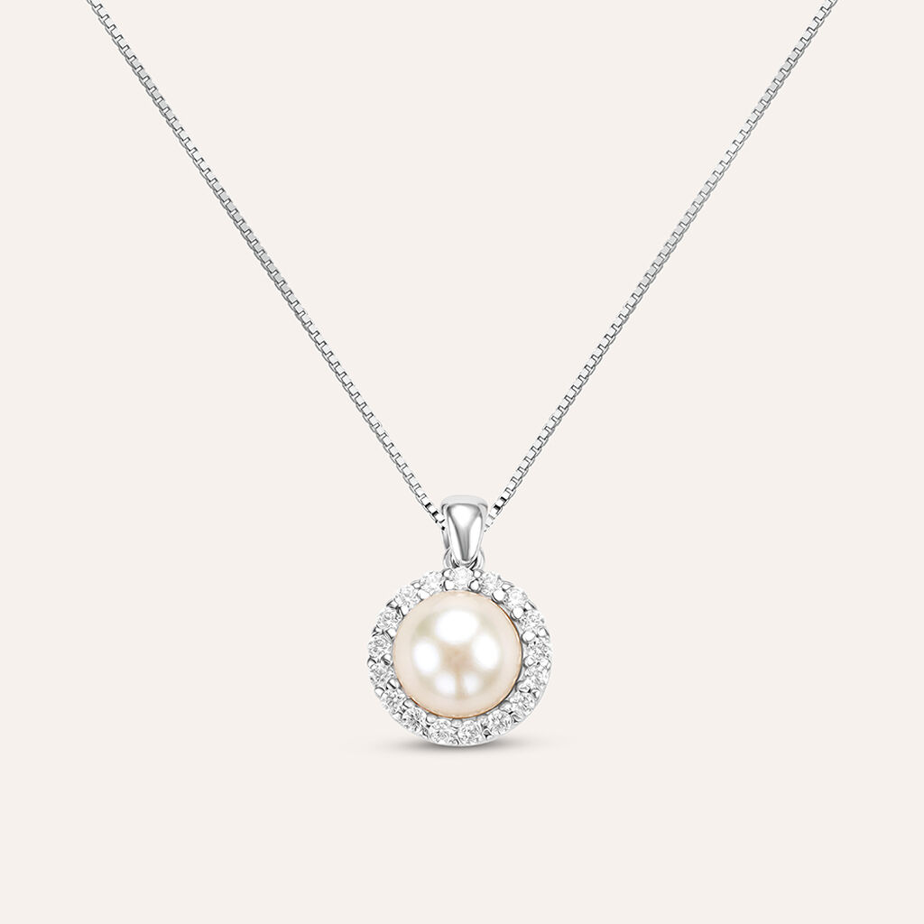 Collana Gabrielle Oro Bianco Perla D'Acqua Dolce Cubic Zirconia
