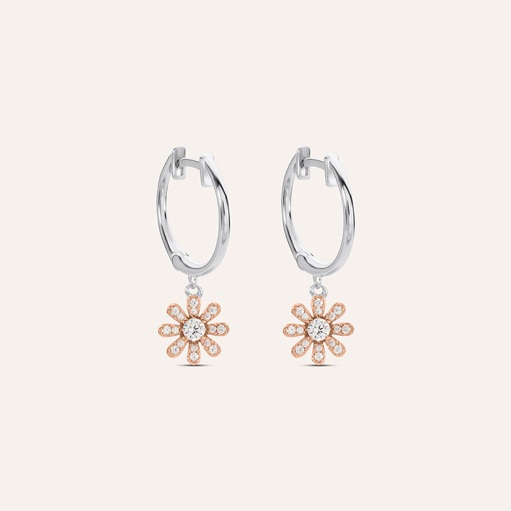 Orecchini A Cerchio Silver Moments Argento Bicolore Bianco / Rosa Cubic Zirconia