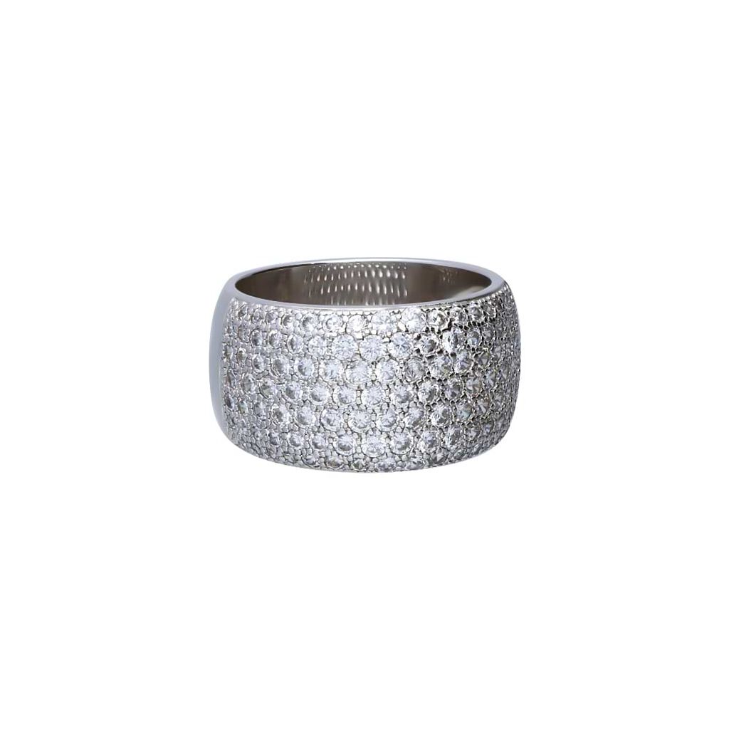 Anello in argento a fascia con pav&egrave; di zirconi