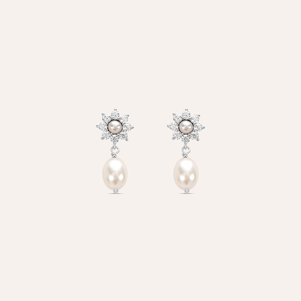 Orecchini Lobo Silver Pearls Argento Rodiato Perla sintetica Cubic Zirconia