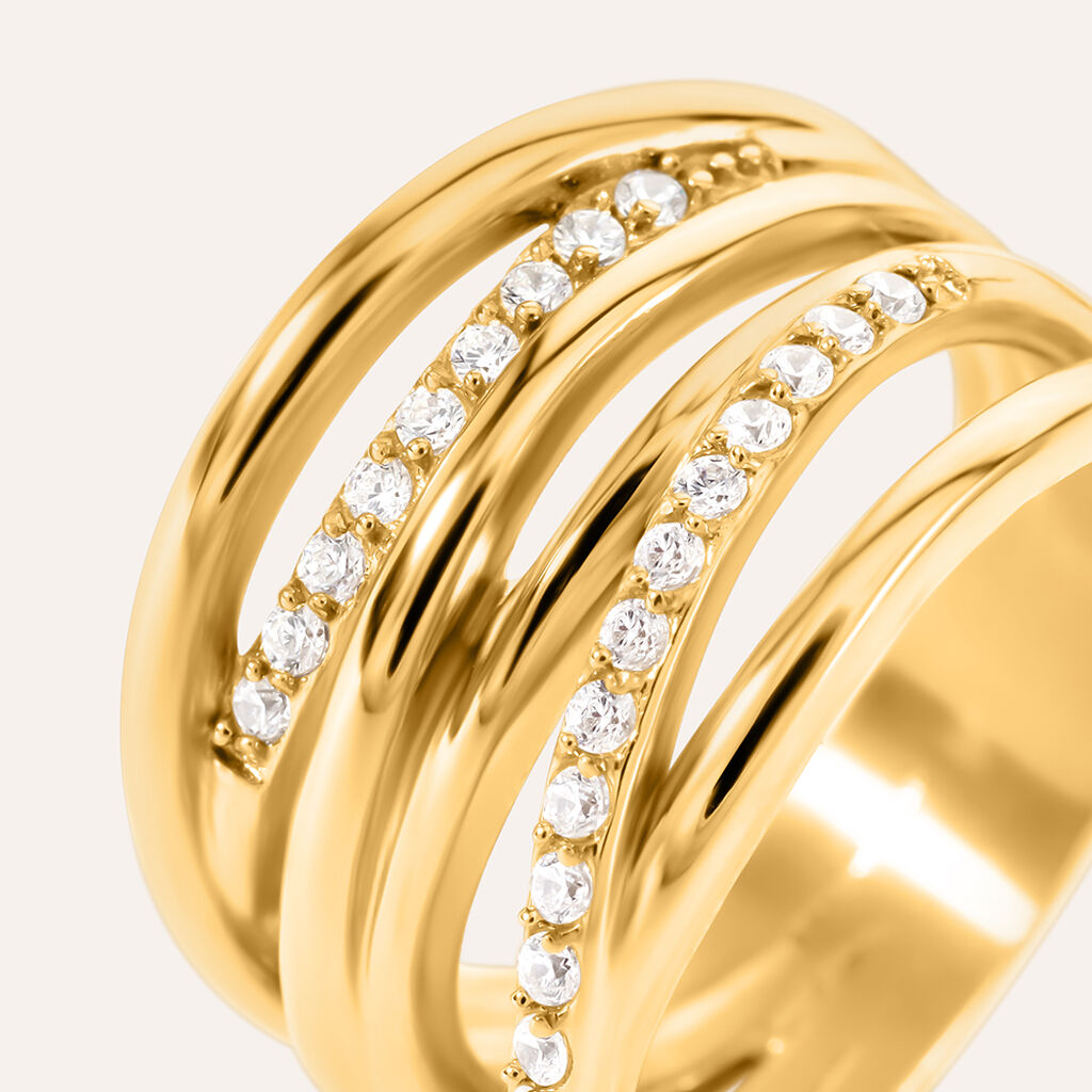 Anello Fascia Aura Acciaio Dorato Cubic Zirconia