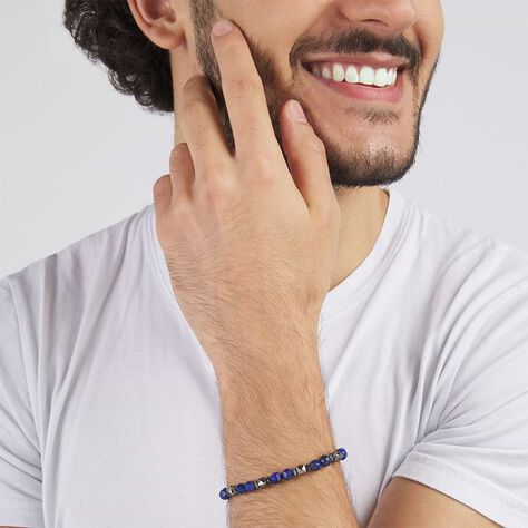 Bracciale in corda pietre e acciaio bicolore - Bracciali Uomo | Stroili