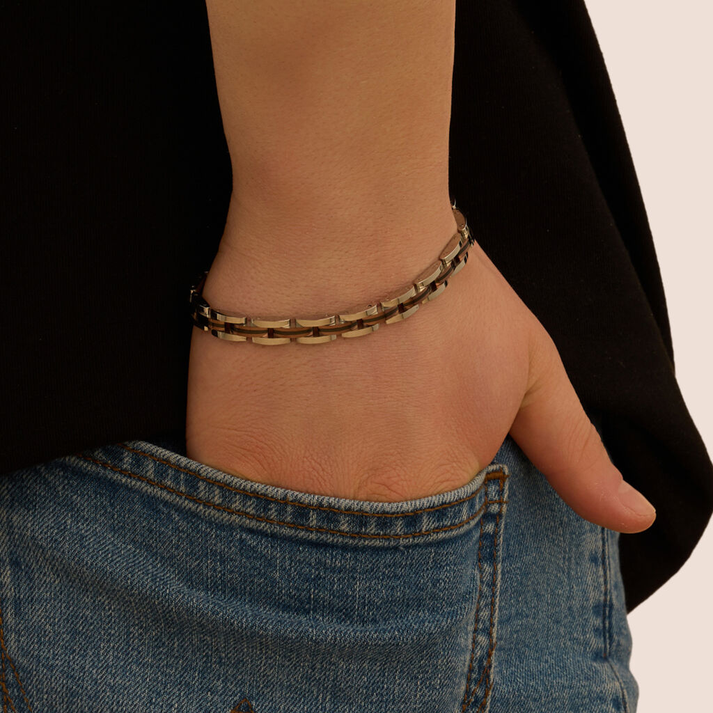 Bracciale Man Code Acciaio Tricolore Bianco / Rosa / Nero