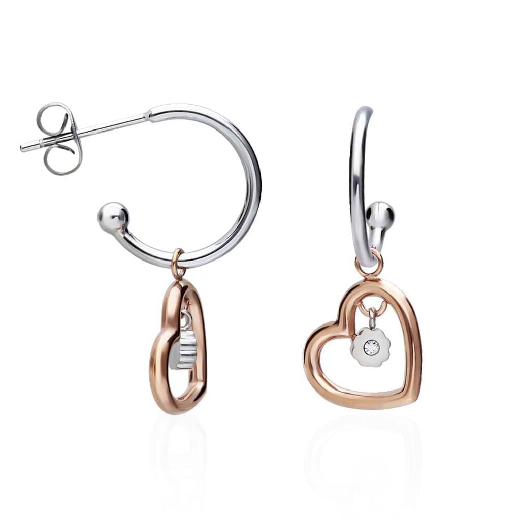 Orecchini A Cerchio Lady Chic Acciaio Bicolore Bianco / Rosa Cristallo - Orecchini a Cerchio Donna | Stroili