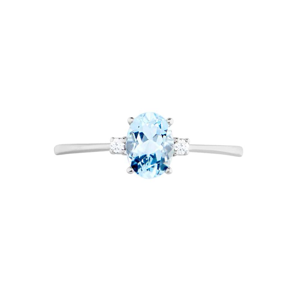 Anello Solitario Acquamarina Oro Bianco Acquamarina Diamante - Anelli con Pietre Donna | Stroili