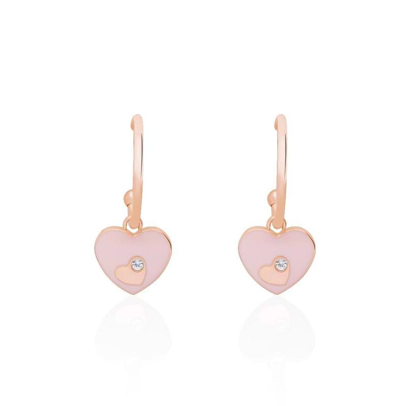 Orecchini a cerchio in acciaio rosato e strass con pendente a forma di cuore - Orecchini a Cerchio Donna | Stroili