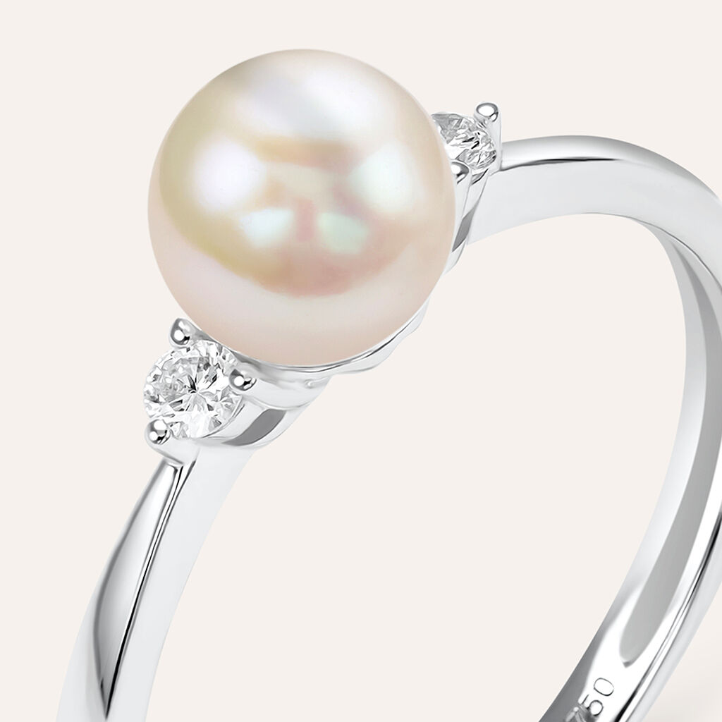 Anello Solitario Gold Pearls Oro Bianco Perla D'Acqua Dolce Diamante