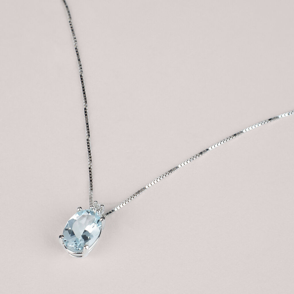 Collana Punto Luce Acquamarina Oro Bianco Acquamarina Diamante