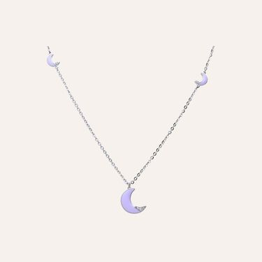 Girocollo lungo con simboli luna lilla in acciaio e strass