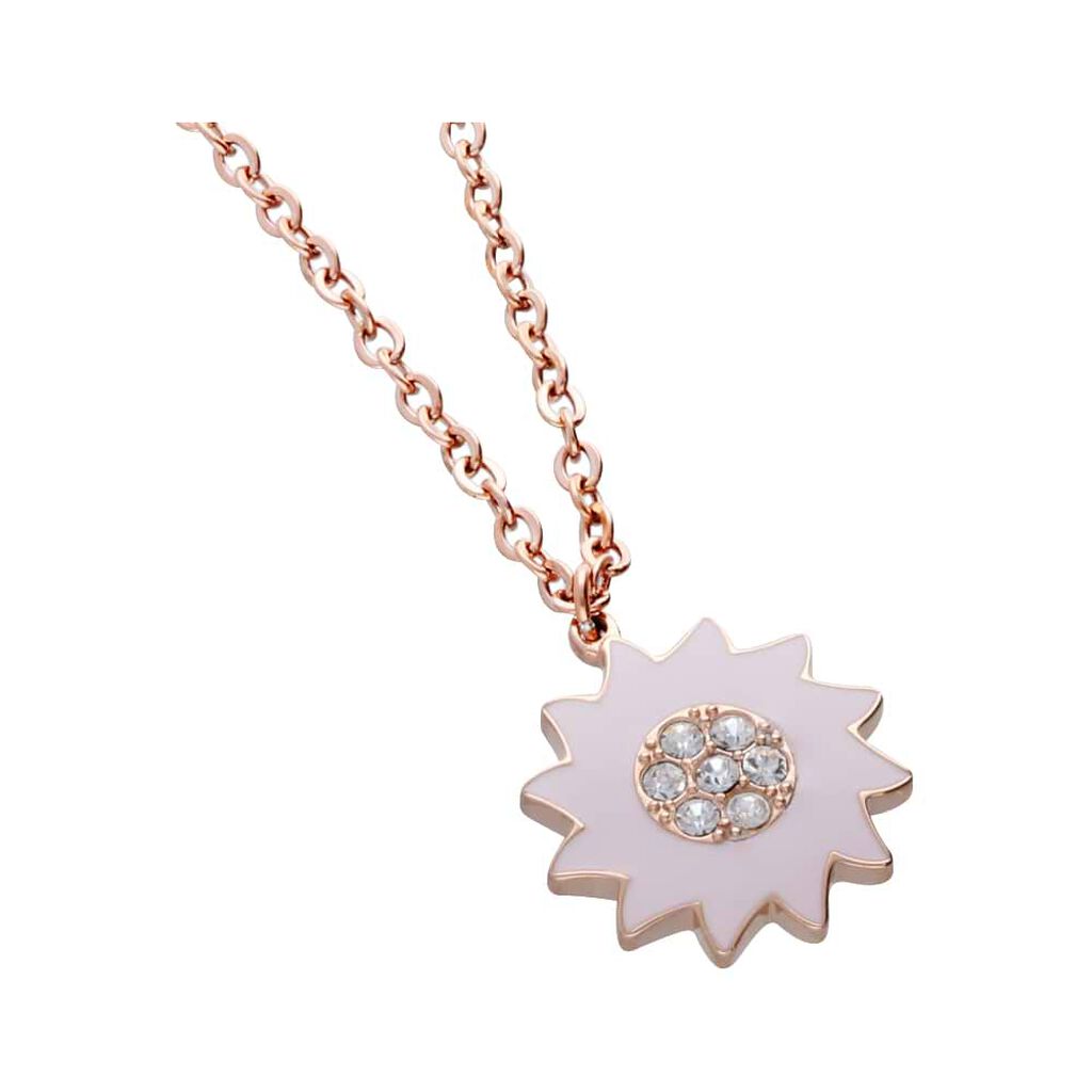 Girocollo con charm fiore rosa in acciaio rosato e strass - Collane Donna | Stroili