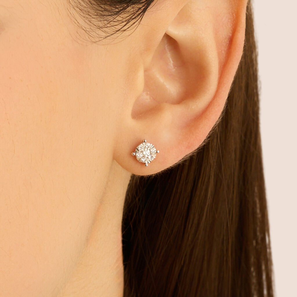 Orecchini Lobo Punto Luce Petali Oro Bianco Diamante