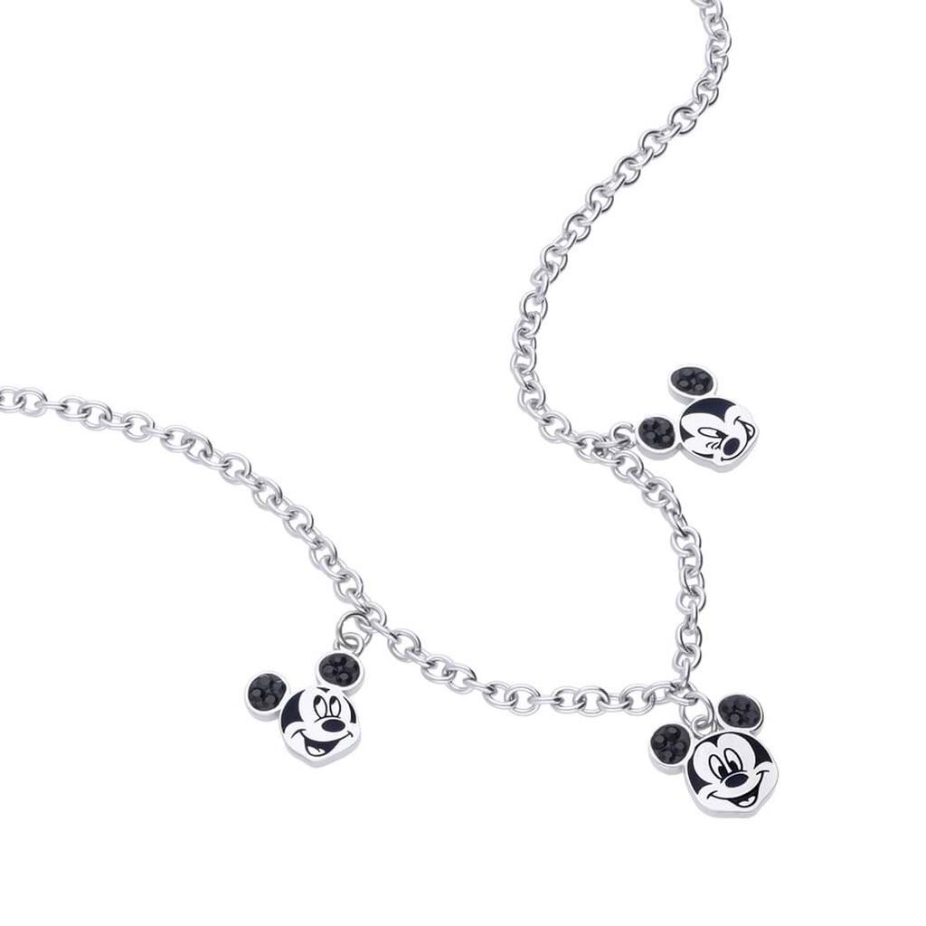 Collana in acciaio con 3 ciondoli Topolino e strass neri