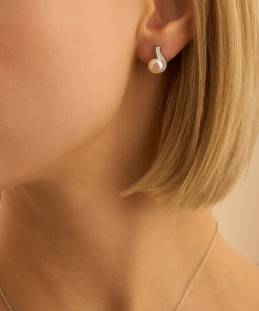 Orecchini Lobo Silver Pearls Argento Rodiato Cubic Zirconia Perla sintetica
