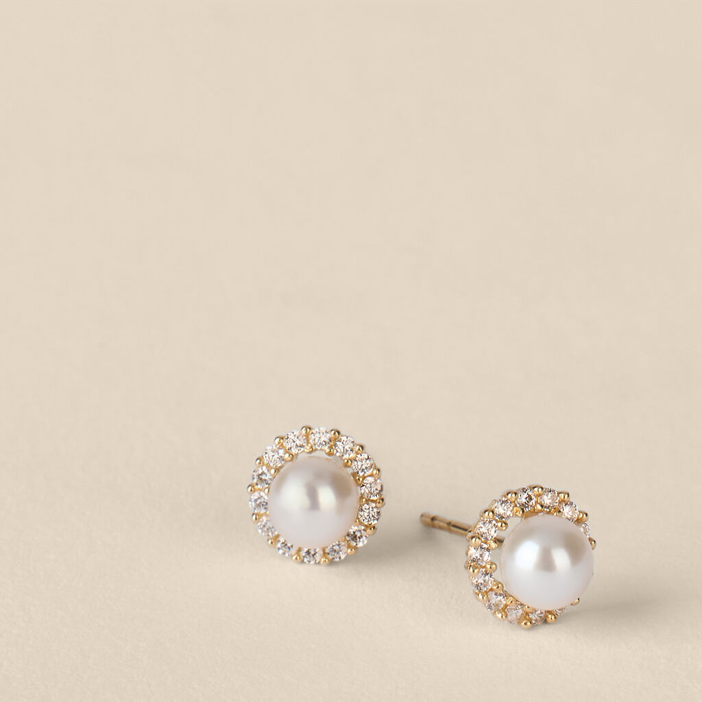 Orecchini Lobo Bon Ton Oro Giallo Perla D'Acqua Dolce Cubic Zirconia