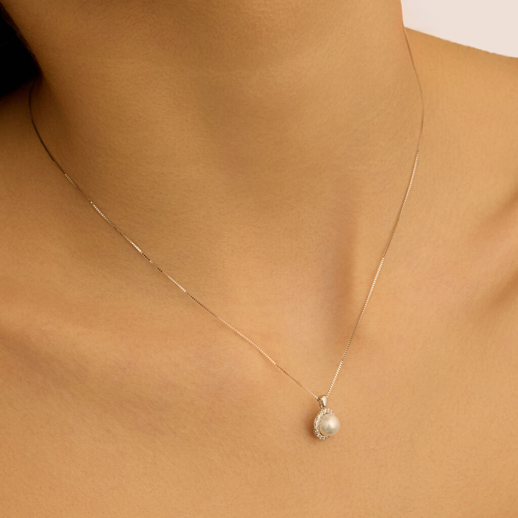 Collana Gabrielle Oro Bianco Perla D'Acqua Dolce Cubic Zirconia - Collane Donna | Stroili