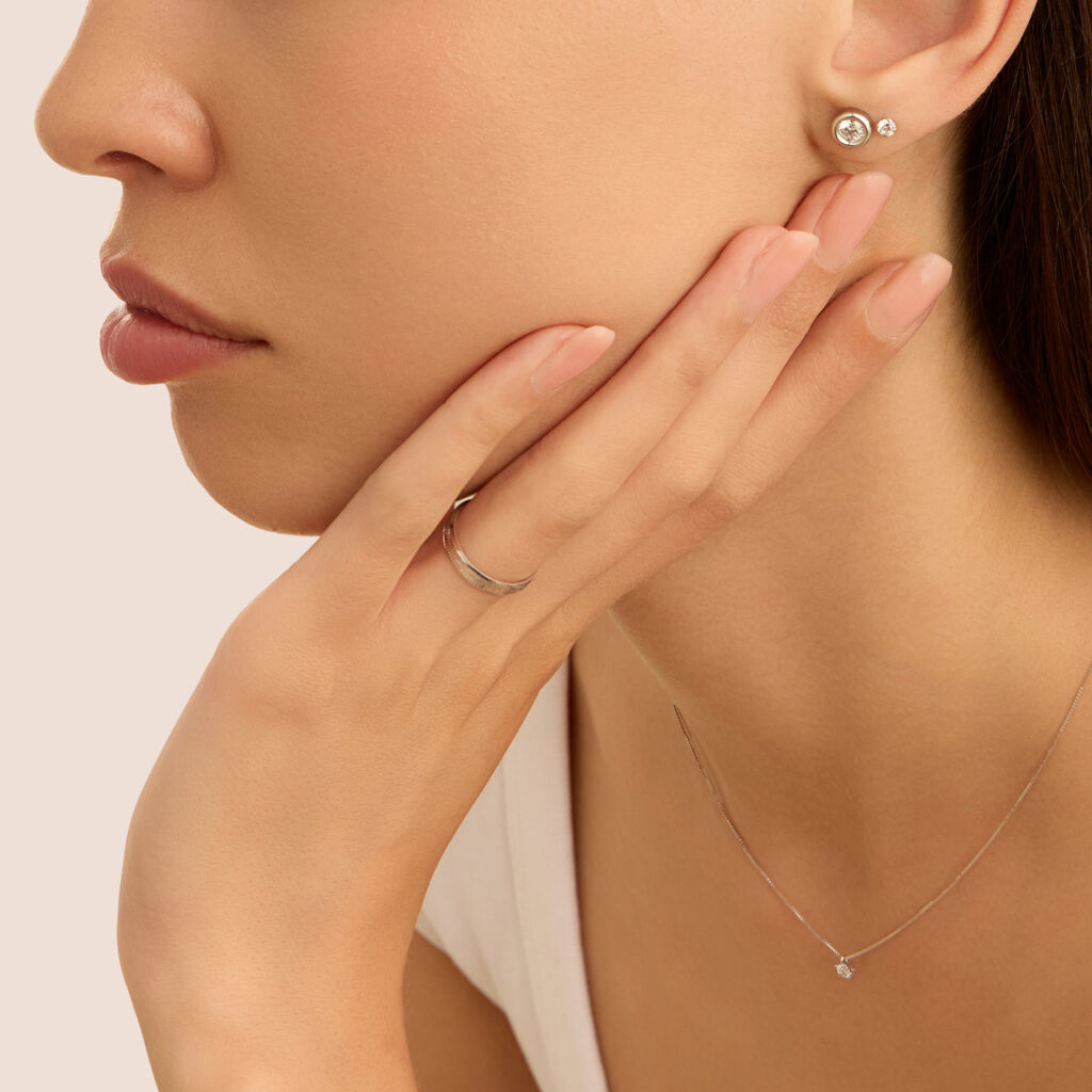 Orecchini Lobo Punto Luce Bon Ton Oro Bianco Cubic Zirconia - Orecchini a Lobo Donna | Stroili