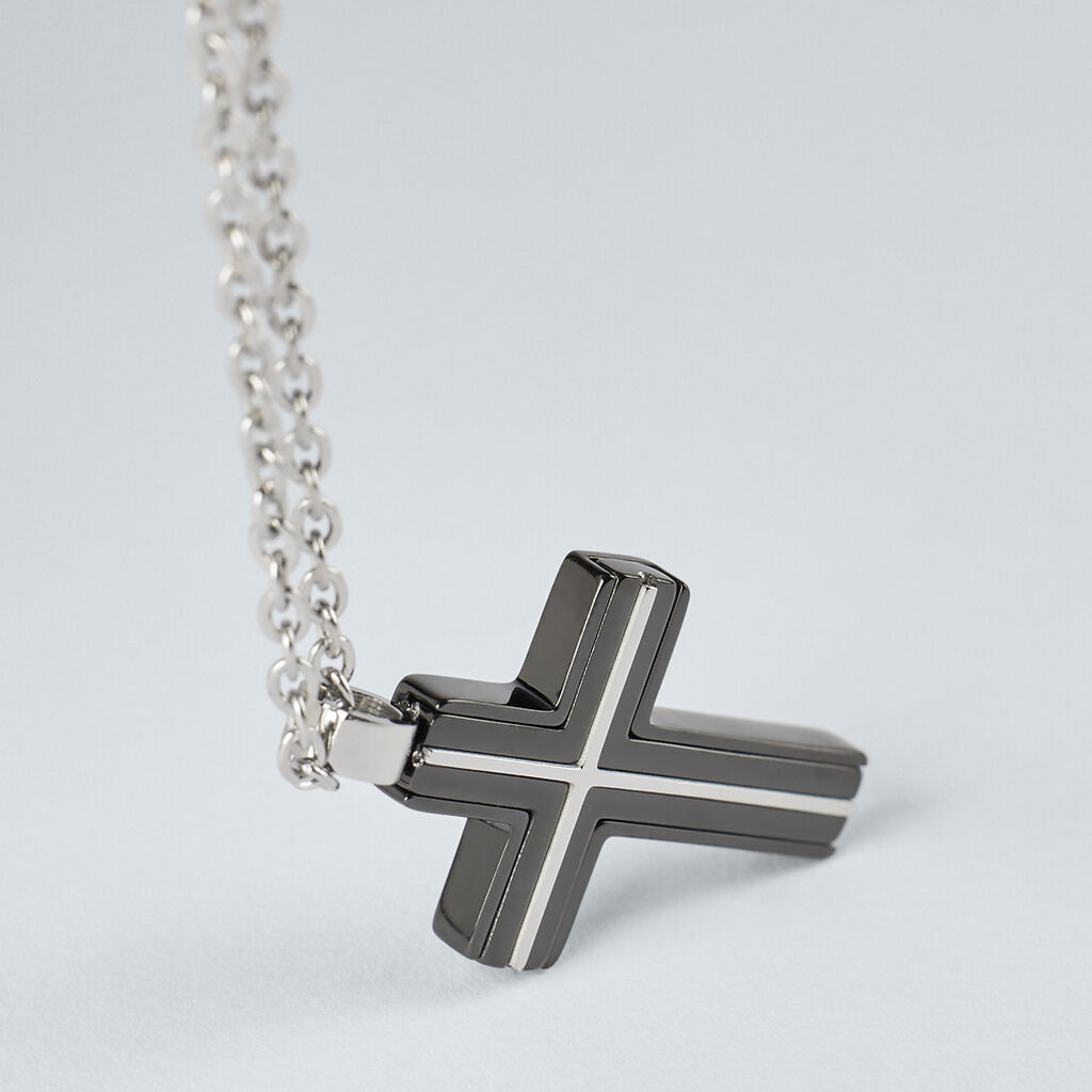 Collana Man Code Acciaio Bicolore Bianco / Nero