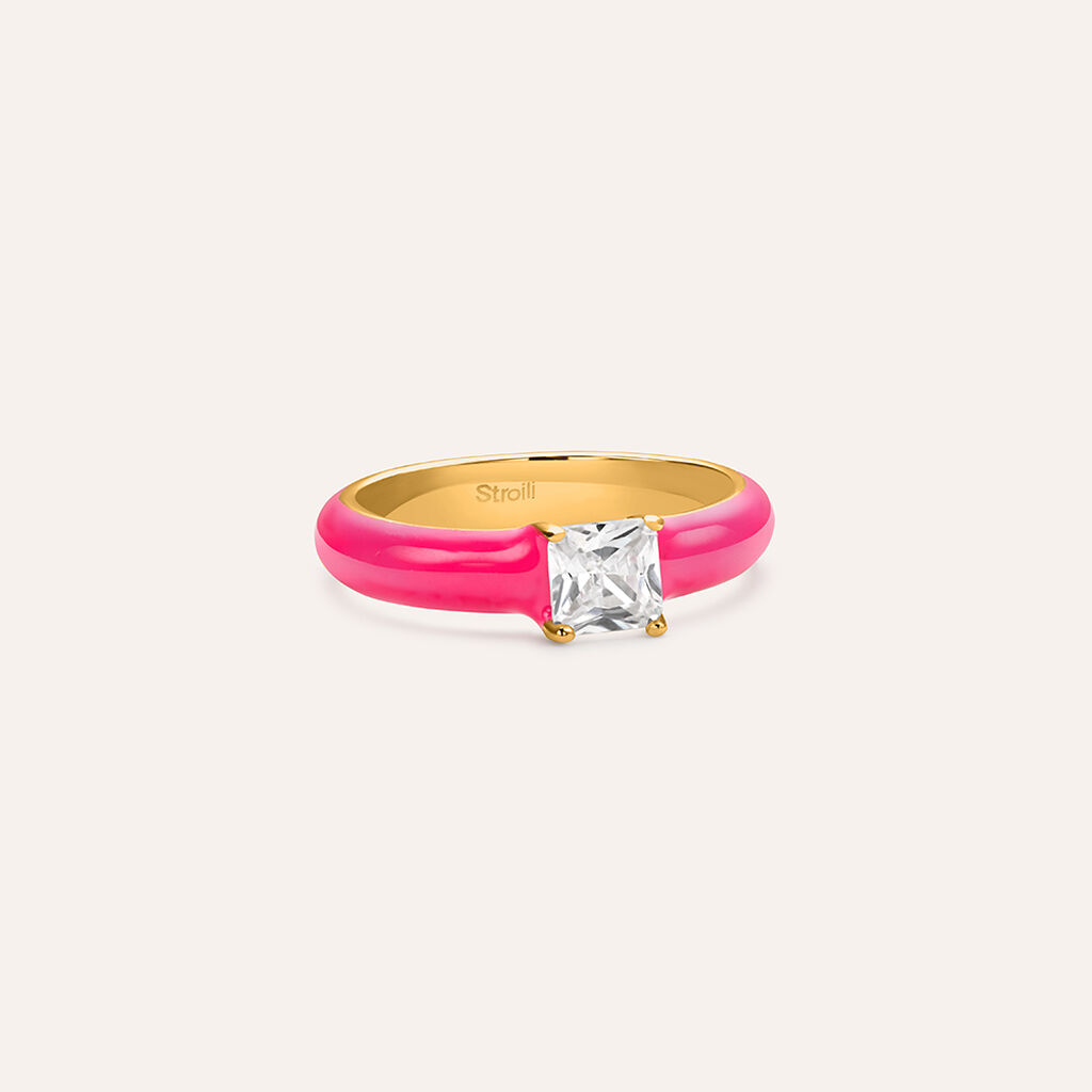 Anello Solitario Lady Sweet Acciaio Dorato Cristallo - Anelli con Pietre Donna | Stroili
