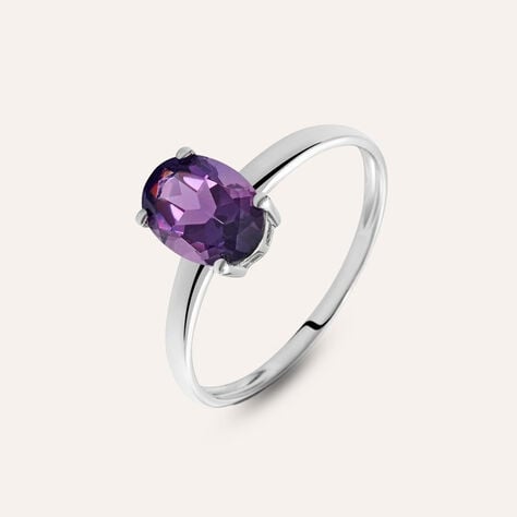 Anello Solitario Am&eacute;lie Oro Bianco Ametista - Anelli con Pietre Donna | Stroili