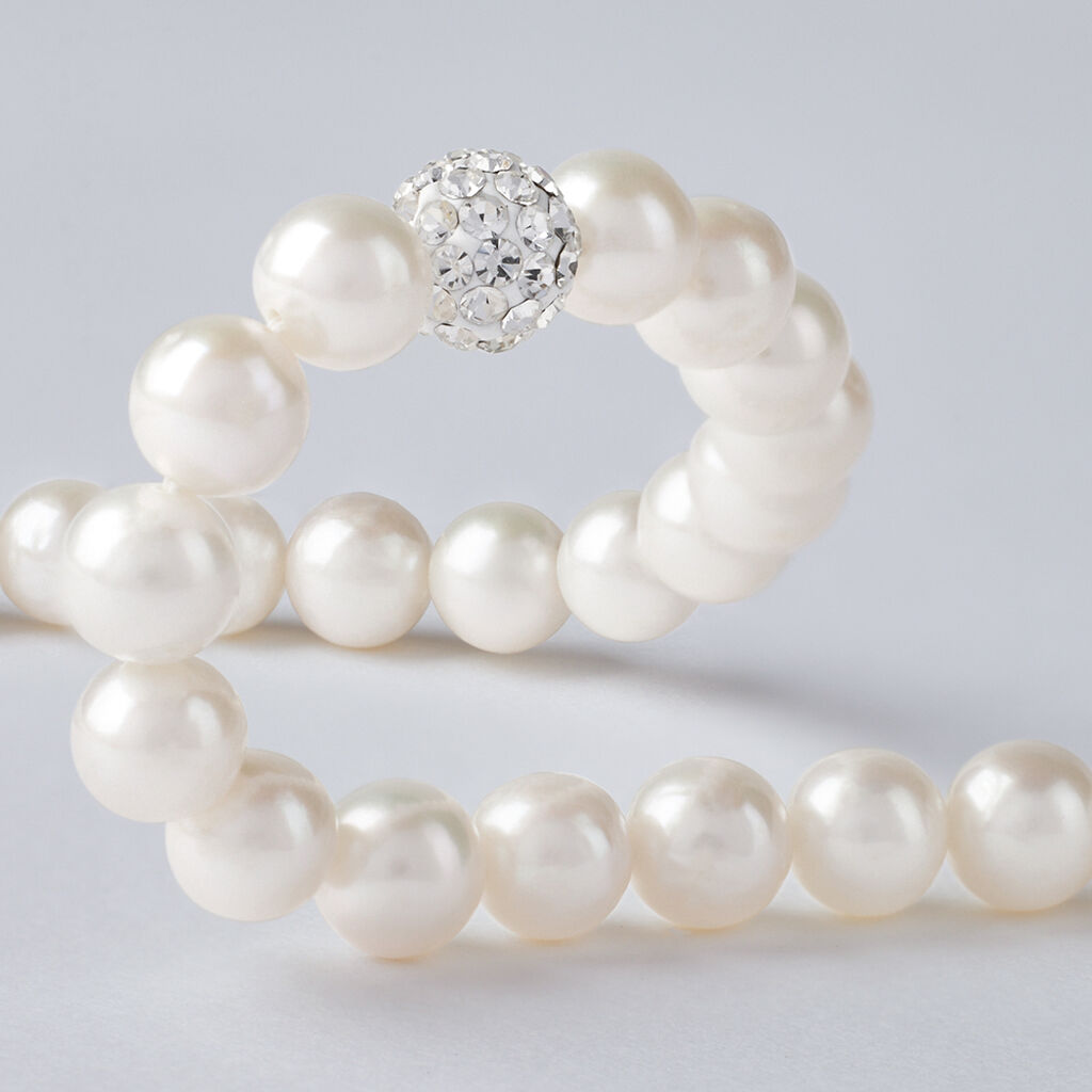 Collana Gabrielle Oro Bianco Perla D'Acqua Dolce Cristallo