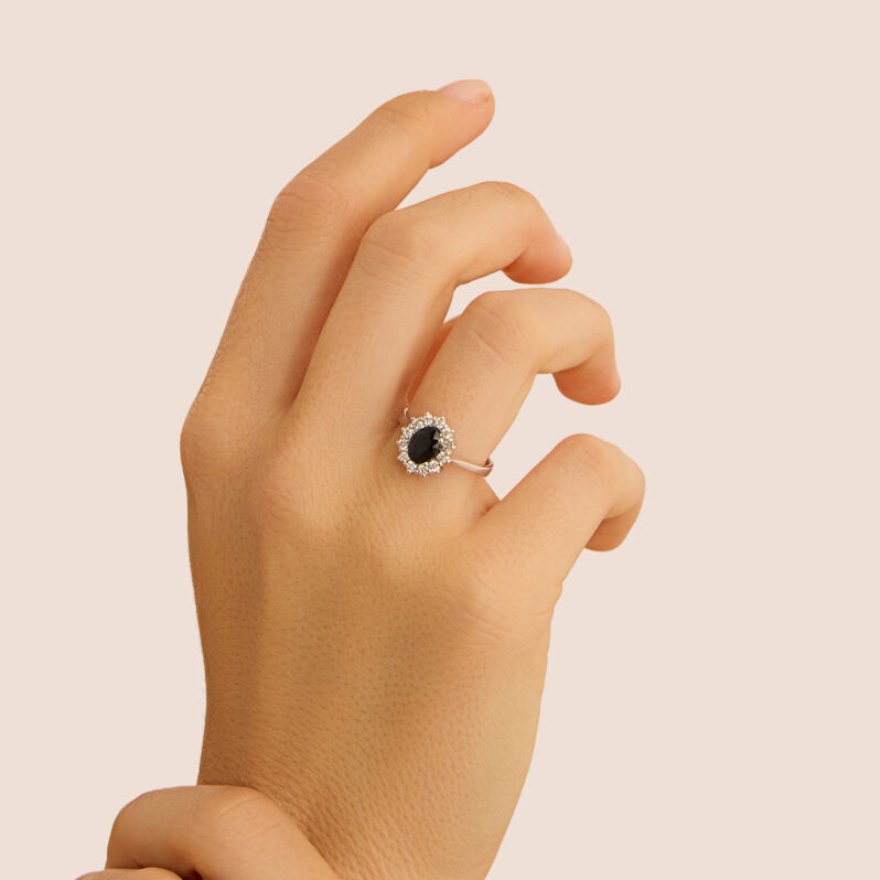 Anello Solitario Kate Charlotte Oro Bianco Zaffiro Diamante - Anelli con Pietre Donna | Stroili