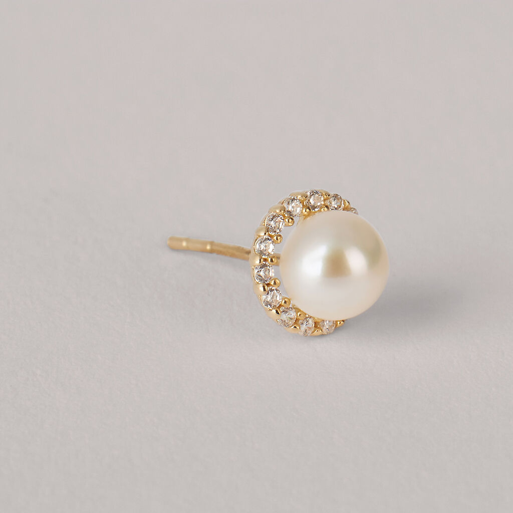 Orecchini Lobo Bon Ton Oro Giallo Perla D'Acqua Dolce Cubic Zirconia