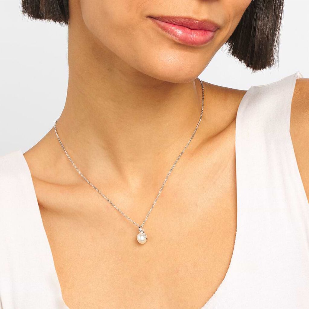 Girocollo in argento e perla e zirconi