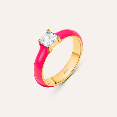 Anello Solitario Lady Sweet Acciaio Dorato Cristallo