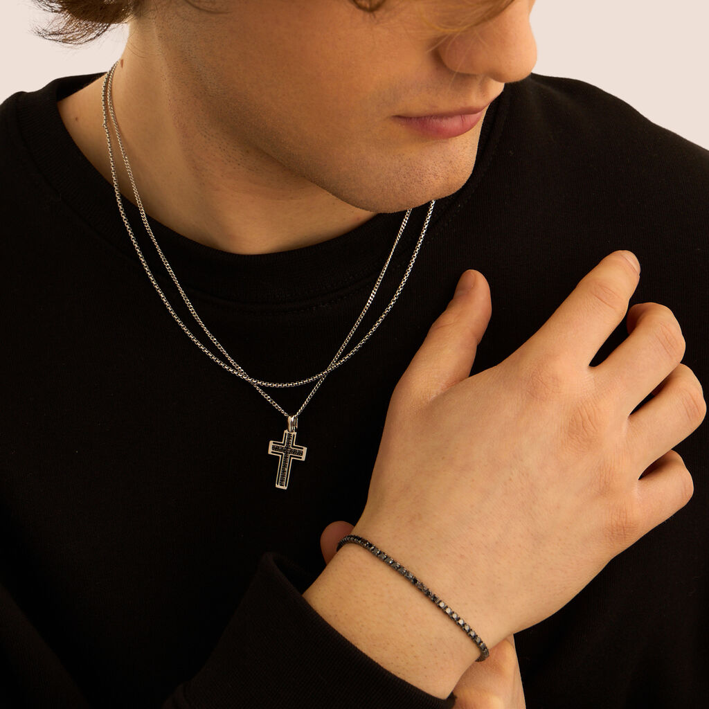 Bracciale Tennis Gentleman Argento Nero Cubic Zirconia