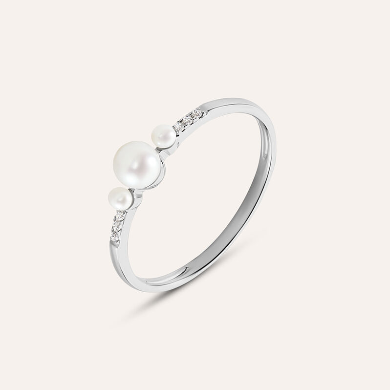 Anello Trilogy Gabrielle Oro Bianco Perla D'Acqua Dolce Cubic Zirconia - Anelli con Pietre Donna | Stroili