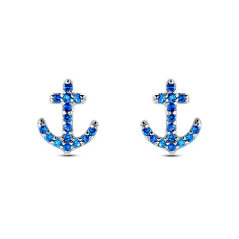 Orecchini a lobo ancora in argento e zirconi blu - Orecchini a Lobo Donna | Stroili