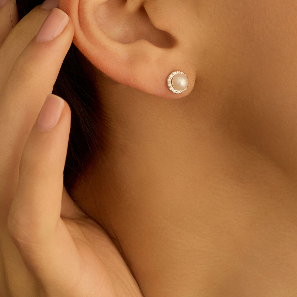 Orecchini Lobo Gabrielle Oro Bianco Perla D'Acqua Dolce Cubic Zirconia