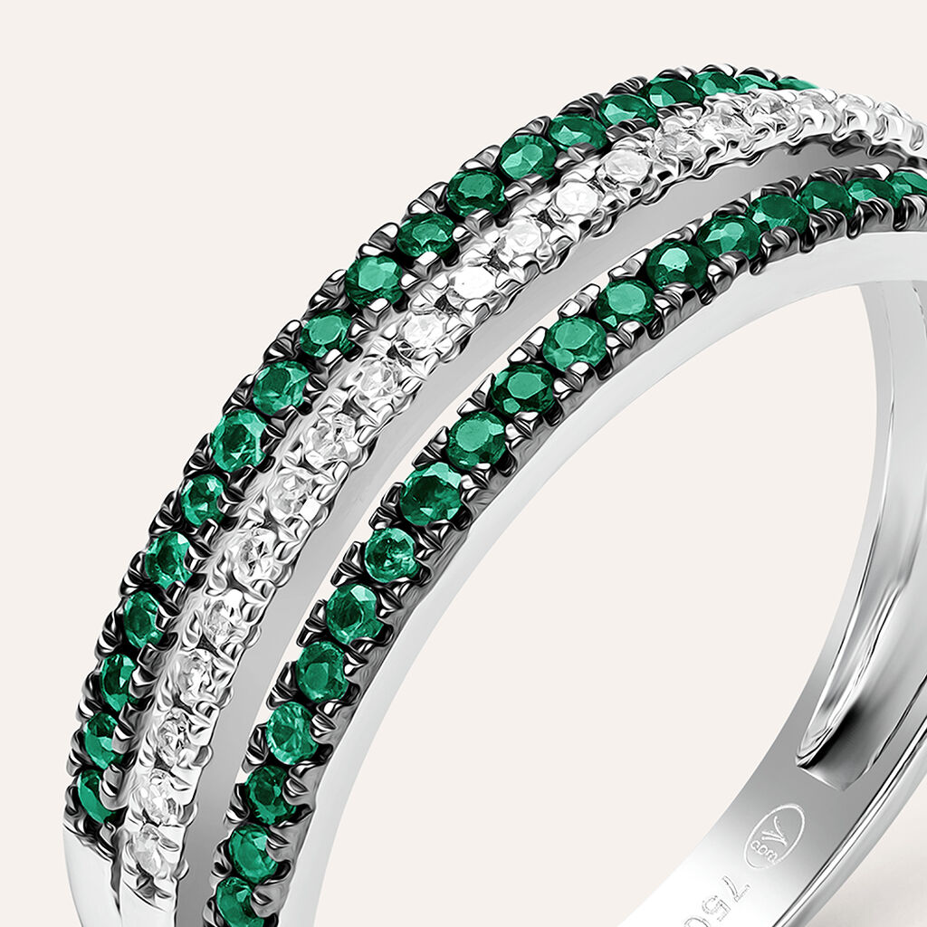 Anello Fascia Elizabeth Crown Oro Bianco Smeraldo Diamante