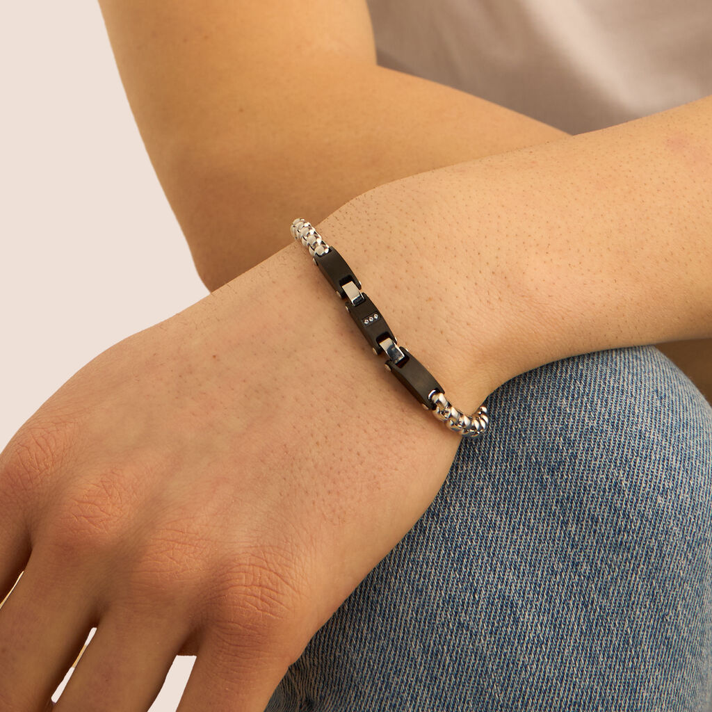 Bracciale Man Code Acciaio Bicolore Bianco / Nero Cubic Zirconia