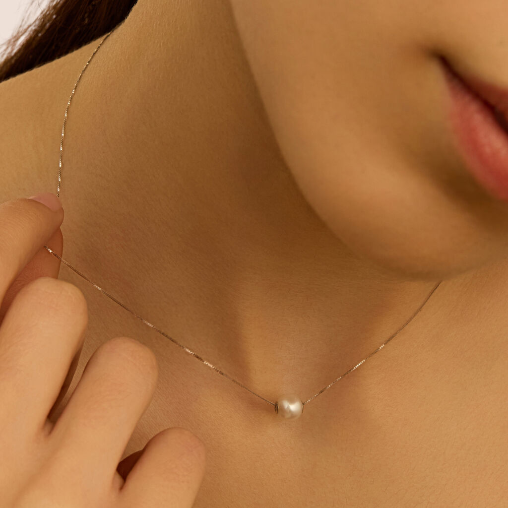 Collana Gabrielle Oro Bianco Perla D'Acqua Dolce