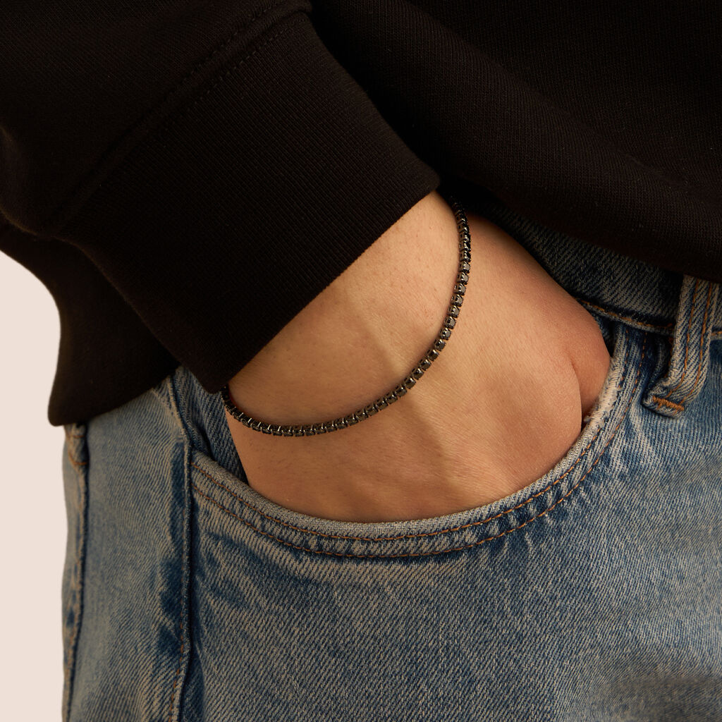 Bracciale Tennis Gentleman Argento Nero Cubic Zirconia