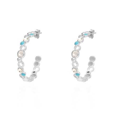 Orecchini a cerchio in ottone rodiato con cristalli e smalto azzurro - Orecchini a Cerchio Donna | Stroili