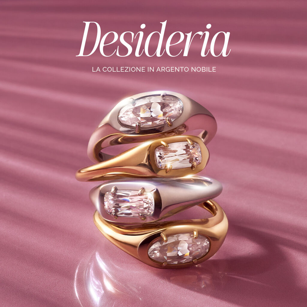 Anello Solitario Desideria Argento Nobile Dorato Cubic Zirconia