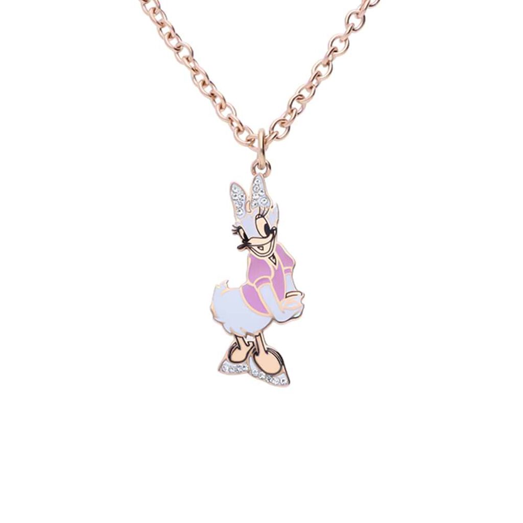 Collana in acciaio rosato con ciondolo Paperina e strass