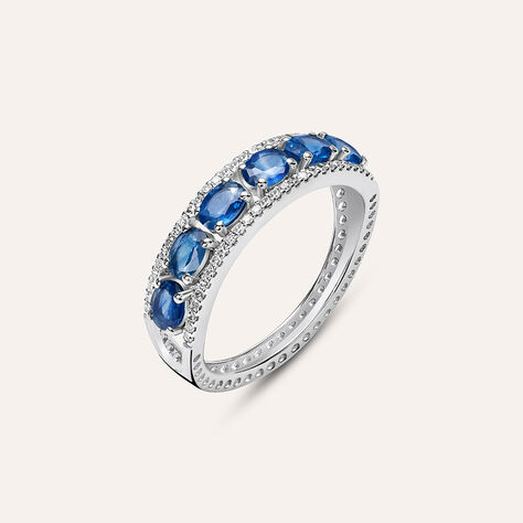 Anello Fascia Elizabeth Crown Oro Bianco Zaffiro Diamante - Anelli con Pietre Donna | Stroili