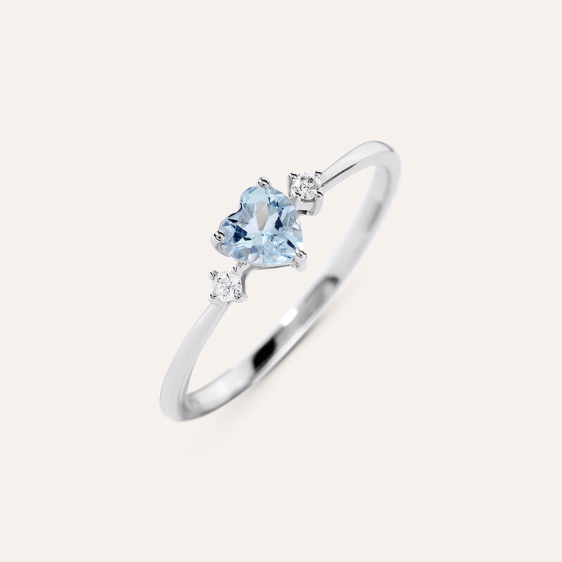 Anello Solitario Acquamarina Oro Bianco Acquamarina Diamante - Anelli con Pietre Donna | Stroili