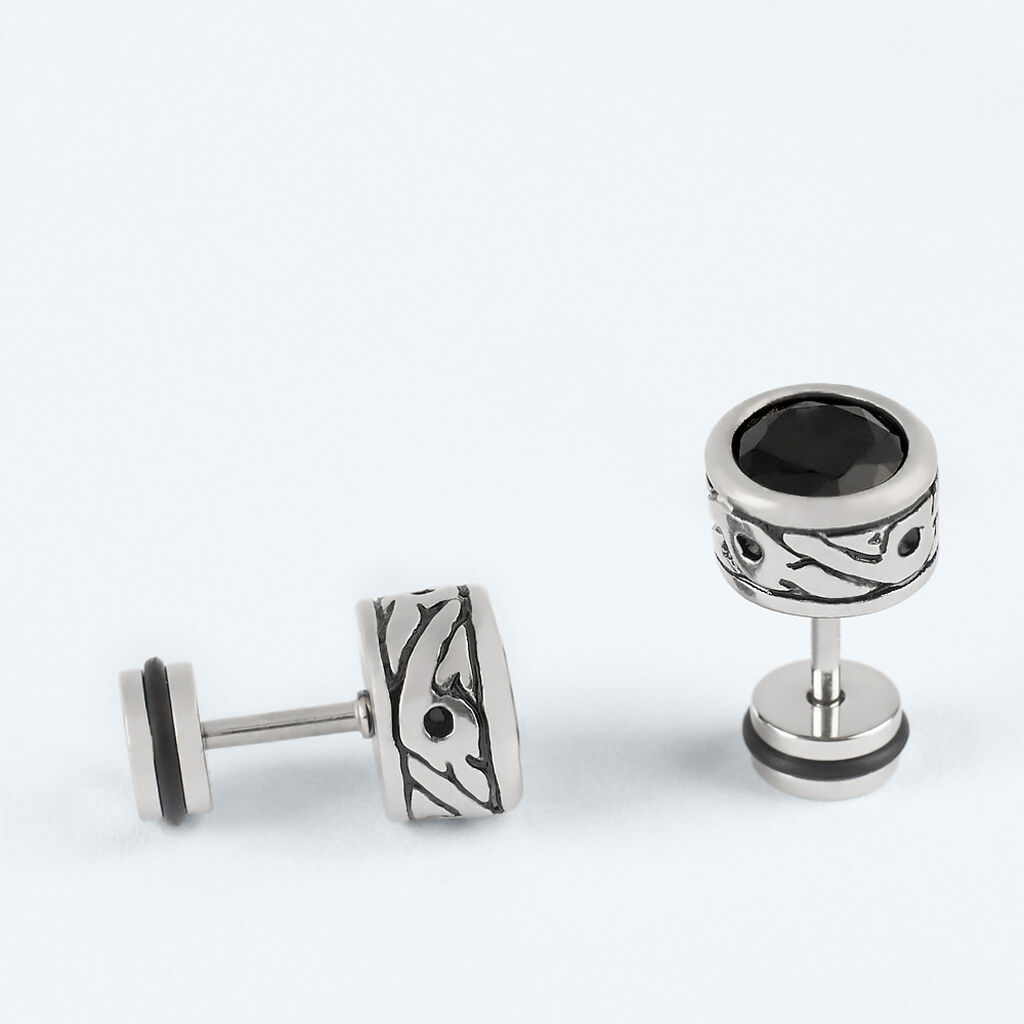 Orecchini Lobo Man Code Acciaio Bicolore Bianco / Nero