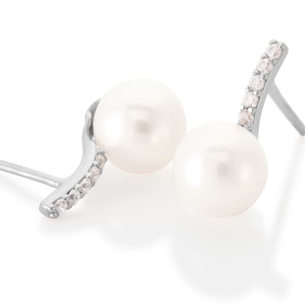 Orecchini Lobo Gabrielle Oro Bianco Perla D'Acqua Dolce Cubic Zirconia - Orecchini a Lobo Donna | Stroili
