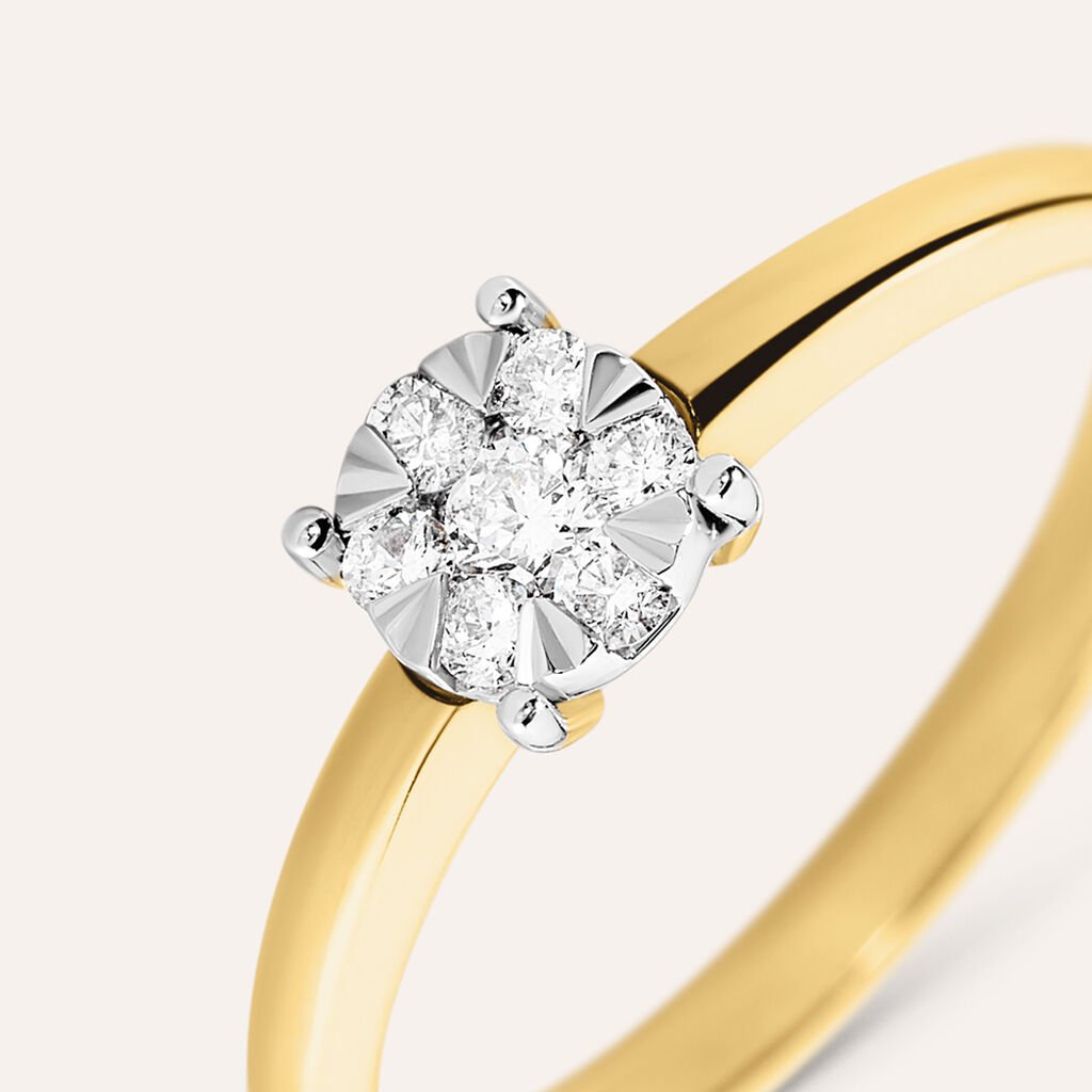 Anello Solitario Petali Oro Giallo Diamante