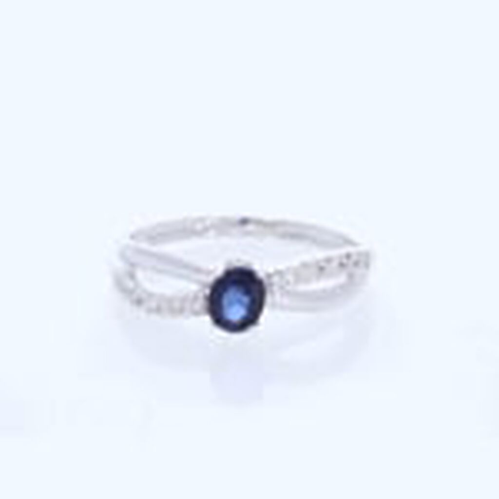 Anello Solitario Elizabeth Crown Oro Bianco Zaffiro Diamante - Anelli con Pietre Donna | Stroili